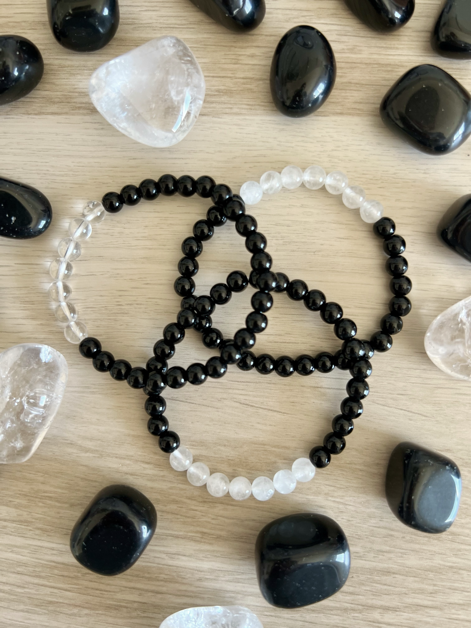 Pulsera Bola Cuarzo y Obsidiana